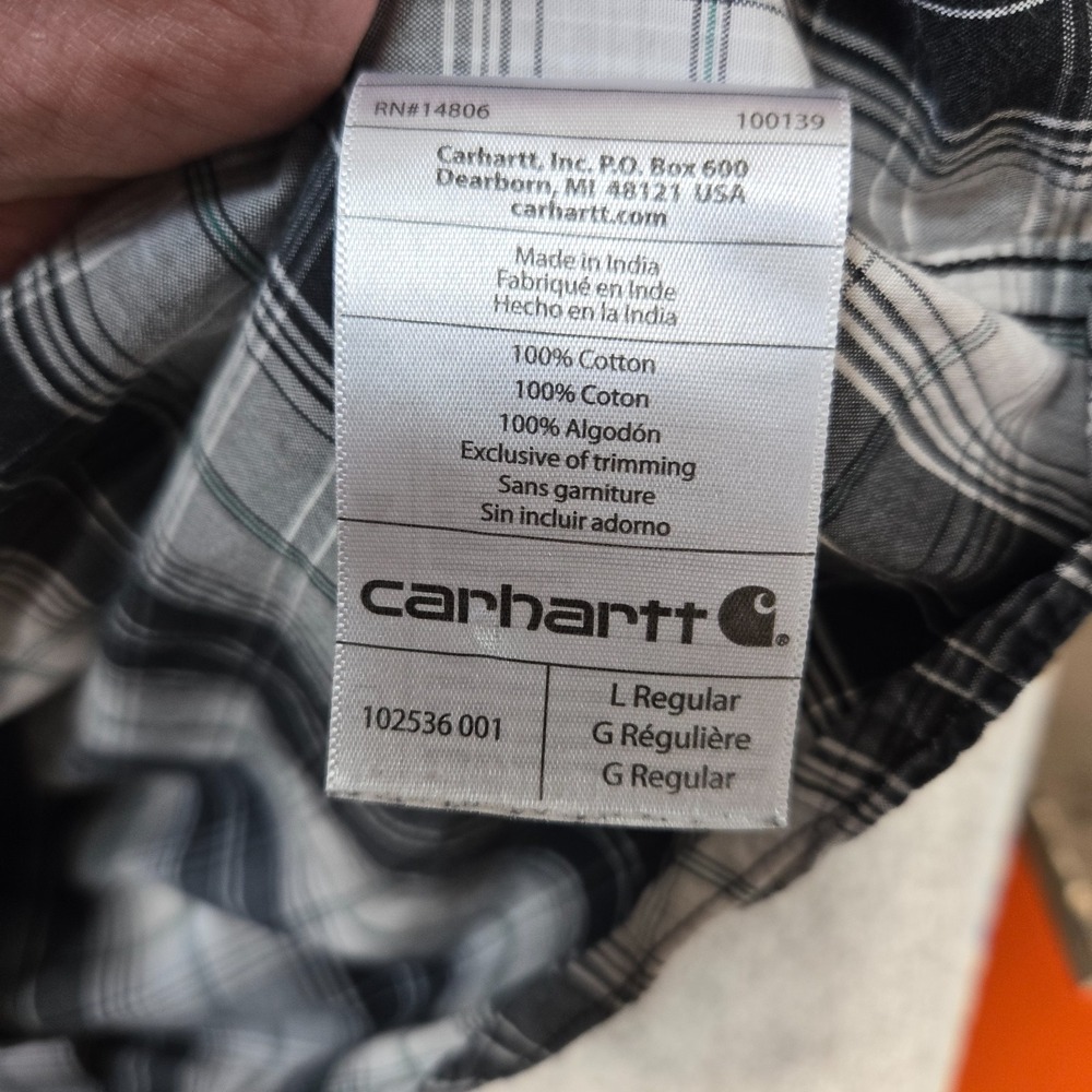 Carhartt Shirts Mens Large Black blue Plaid S/S Button Up Relaxed Fit lot of 2 - Picture 11 of 13